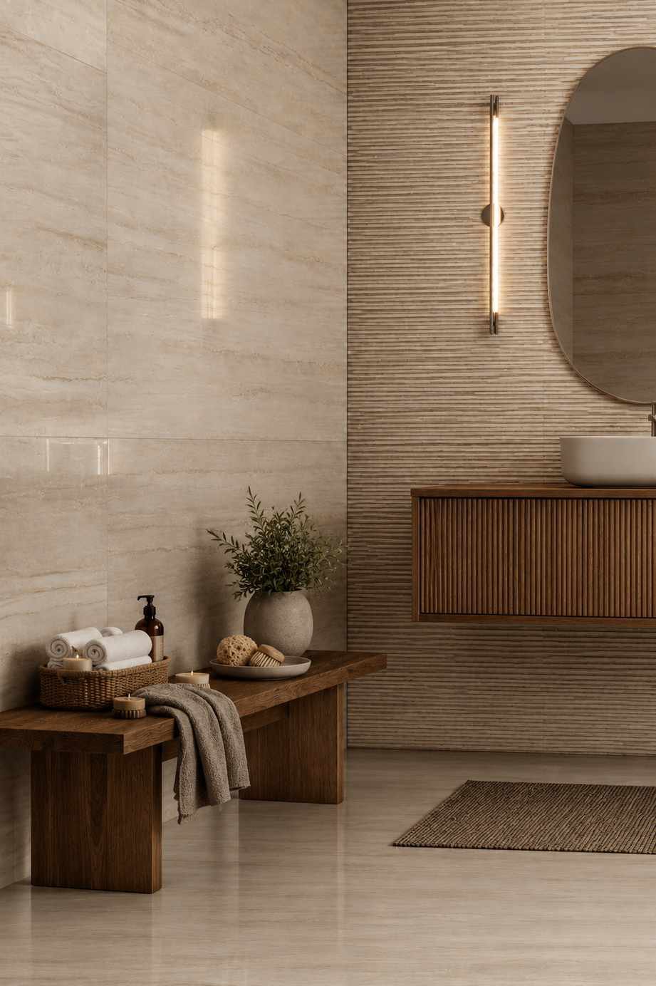 Sintered stone bathroom wall and floor
