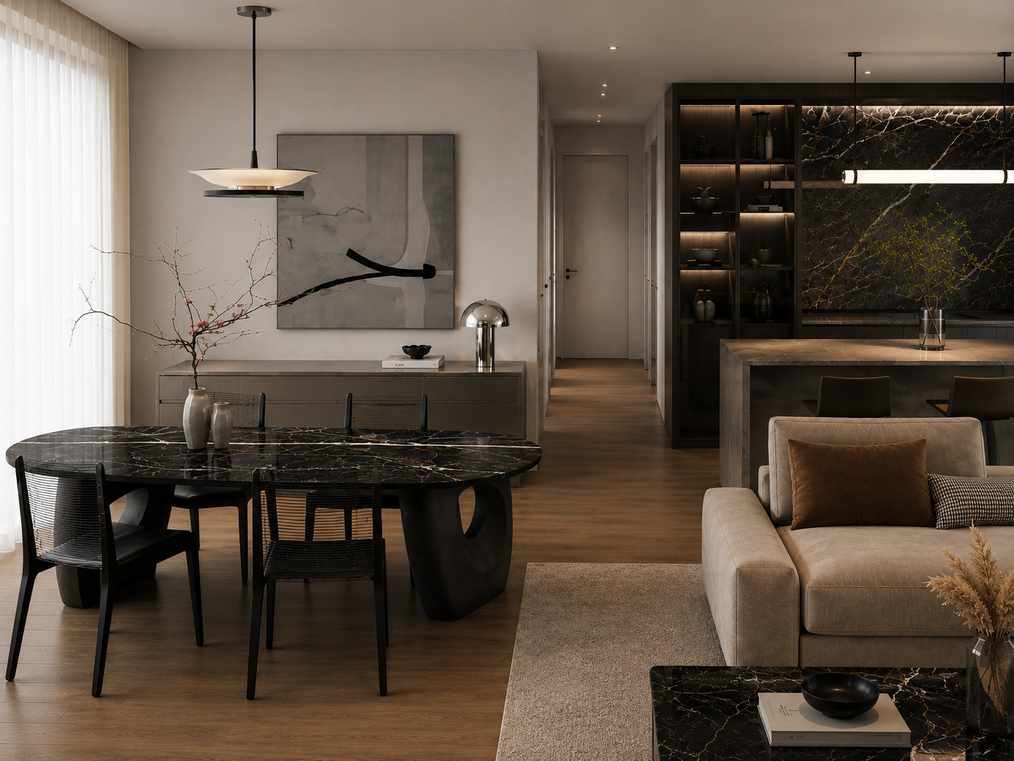 Black sintered stone dining table
