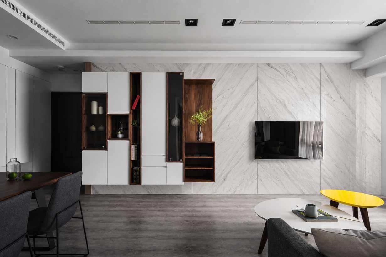 Sintered stone living room feature wall